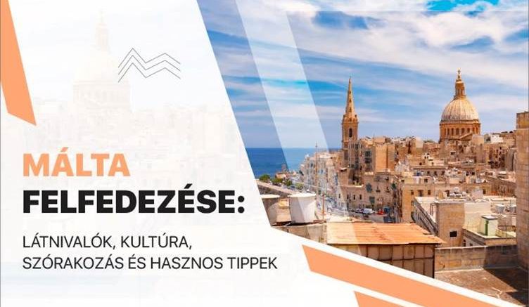 Valletta (Málta) panorámaképe történelmi épületeivel, kupolájával és a kék ég alatt elterülő tengerrel, amely a kultúrát és az utazási látnivalókat szimbolizálja.